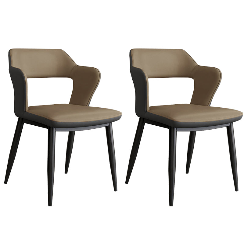 Contemporary Linen Dining Chair Open Back Dining Side Furniture in Matte Finish for Home Brown-Grey 2 Piece Set Clearhalo 'Dining Chairs' 'Dining Tables & Seating' 'dining_chair' 'furn' 'furn_dining_chair' 'Furniture' 'Kitchen & Dining Furniture' 5492383