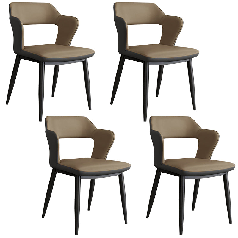 Contemporary Linen Dining Chair Open Back Dining Side Furniture in Matte Finish for Home Brown-Grey 4 Piece Set Clearhalo 'Dining Chairs' 'Dining Tables & Seating' 'dining_chair' 'furn' 'furn_dining_chair' 'Furniture' 'Kitchen & Dining Furniture' 5492384