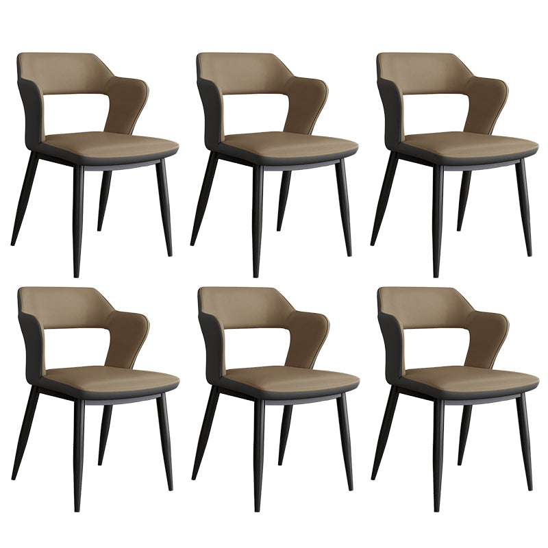 Contemporary Linen Dining Chair Open Back Dining Side Furniture in Matte Finish for Home Brown-Grey 6 Piece Set Clearhalo 'Dining Chairs' 'Dining Tables & Seating' 'dining_chair' 'furn' 'furn_dining_chair' 'Furniture' 'Kitchen & Dining Furniture' 5492386