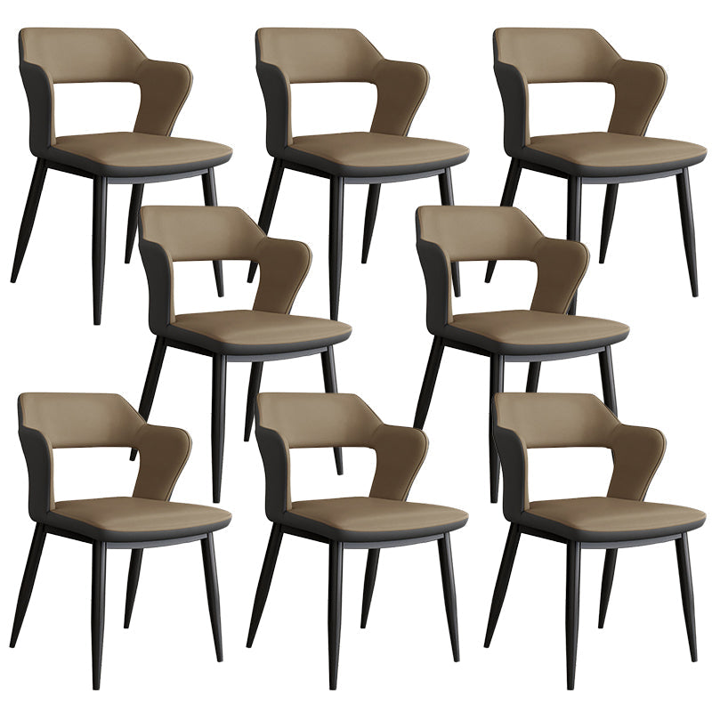 Contemporary Linen Dining Chair Open Back Dining Side Furniture in Matte Finish for Home Brown-Grey 8 Piece Set Clearhalo 'Dining Chairs' 'Dining Tables & Seating' 'dining_chair' 'furn' 'furn_dining_chair' 'Furniture' 'Kitchen & Dining Furniture' 5492388