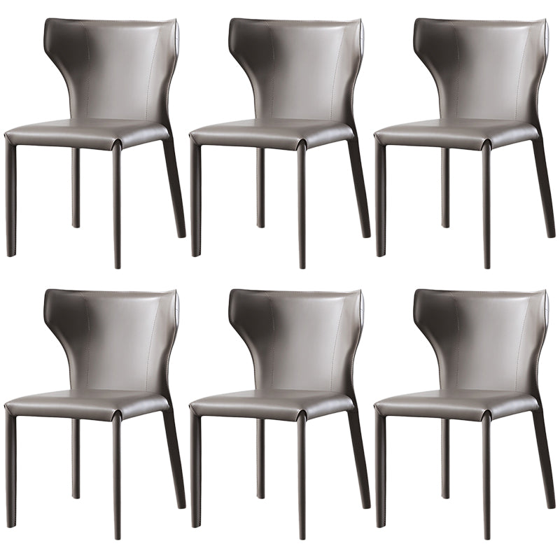 Modern Style Leather Dining Side Chair Wingback Side Armless Chair for Restaurant Use Grey 6 Piece Set Clearhalo 'Dining Chairs' 'Dining Tables & Seating' 'dining_chair' 'furn' 'furn_dining_chair' 'Furniture' 'Kitchen & Dining Furniture' 5492640