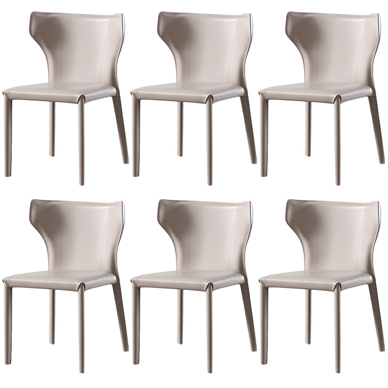 Modern Style Leather Dining Side Chair Wingback Side Armless Chair for Restaurant Use Light Gray 6 Piece Set Clearhalo 'Dining Chairs' 'Dining Tables & Seating' 'dining_chair' 'furn' 'furn_dining_chair' 'Furniture' 'Kitchen & Dining Furniture' 5492648