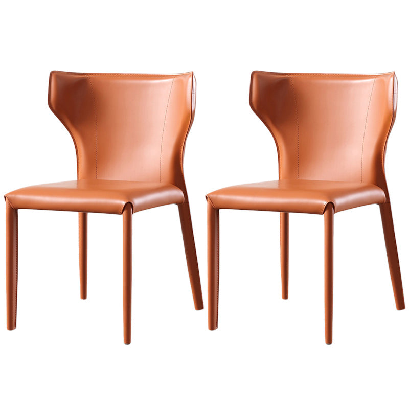 Modern Style Leather Dining Side Chair Wingback Side Armless Chair for Restaurant Use Orange 2 Piece Set Clearhalo 'Dining Chairs' 'Dining Tables & Seating' 'dining_chair' 'furn' 'furn_dining_chair' 'Furniture' 'Kitchen & Dining Furniture' 5492652