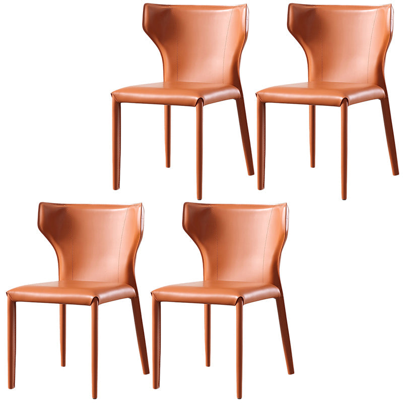 Modern Style Leather Dining Side Chair Wingback Side Armless Chair for Restaurant Use Orange 4 Piece Set Clearhalo 'Dining Chairs' 'Dining Tables & Seating' 'dining_chair' 'furn' 'furn_dining_chair' 'Furniture' 'Kitchen & Dining Furniture' 5492654