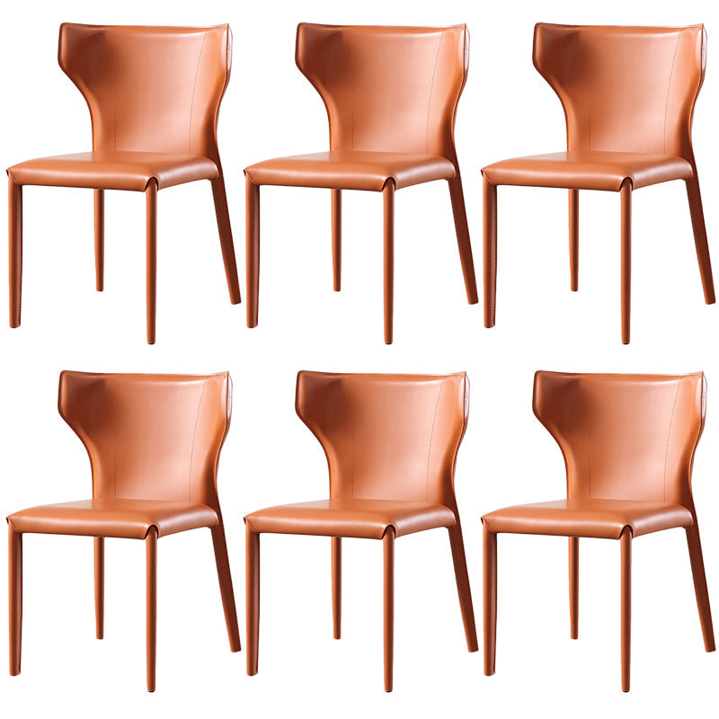 Modern Style Leather Dining Side Chair Wingback Side Armless Chair for Restaurant Use Orange 6 Piece Set Clearhalo 'Dining Chairs' 'Dining Tables & Seating' 'dining_chair' 'furn' 'furn_dining_chair' 'Furniture' 'Kitchen & Dining Furniture' 5492655