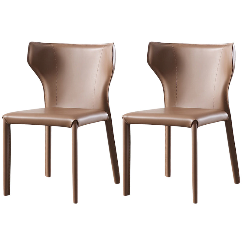 Modern Style Leather Dining Side Chair Wingback Side Armless Chair for Restaurant Use Brown 2 Piece Set Clearhalo 'Dining Chairs' 'Dining Tables & Seating' 'dining_chair' 'furn' 'furn_dining_chair' 'Furniture' 'Kitchen & Dining Furniture' 5492660