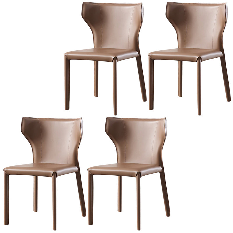 Modern Style Leather Dining Side Chair Wingback Side Armless Chair for Restaurant Use Brown 4 Piece Set Clearhalo 'Dining Chairs' 'Dining Tables & Seating' 'dining_chair' 'furn' 'furn_dining_chair' 'Furniture' 'Kitchen & Dining Furniture' 5492661