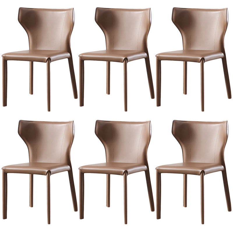 Modern Style Leather Dining Side Chair Wingback Side Armless Chair for Restaurant Use Brown 6 Piece Set Clearhalo 'Dining Chairs' 'Dining Tables & Seating' 'dining_chair' 'furn' 'furn_dining_chair' 'Furniture' 'Kitchen & Dining Furniture' 5492663