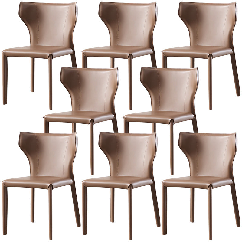 Modern Style Leather Dining Side Chair Wingback Side Armless Chair for Restaurant Use Brown 8 Piece Set Clearhalo 'Dining Chairs' 'Dining Tables & Seating' 'dining_chair' 'furn' 'furn_dining_chair' 'Furniture' 'Kitchen & Dining Furniture' 5492665