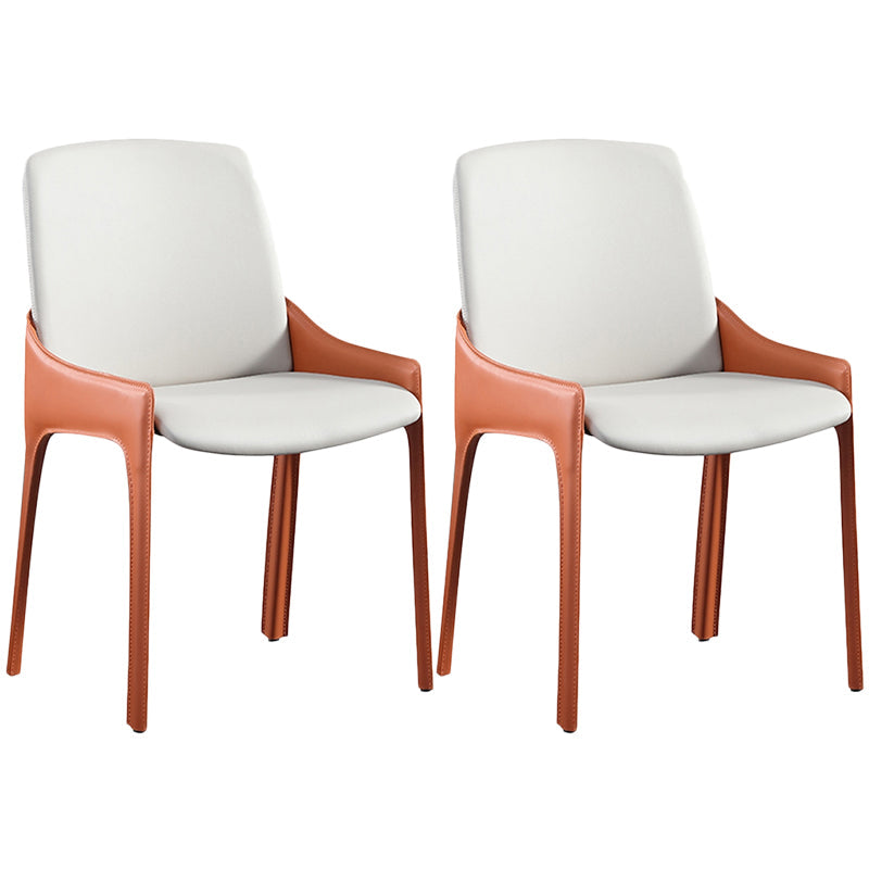 Modern Style Faux Leather Arm Dining Chairs Metal Dining Chair for Home Use Orange 2 Piece Set Clearhalo 'Dining Chairs' 'Dining Tables & Seating' 'dining_chair' 'furn' 'furn_dining_chair' 'Furniture' 'Kitchen & Dining Furniture' 5492675