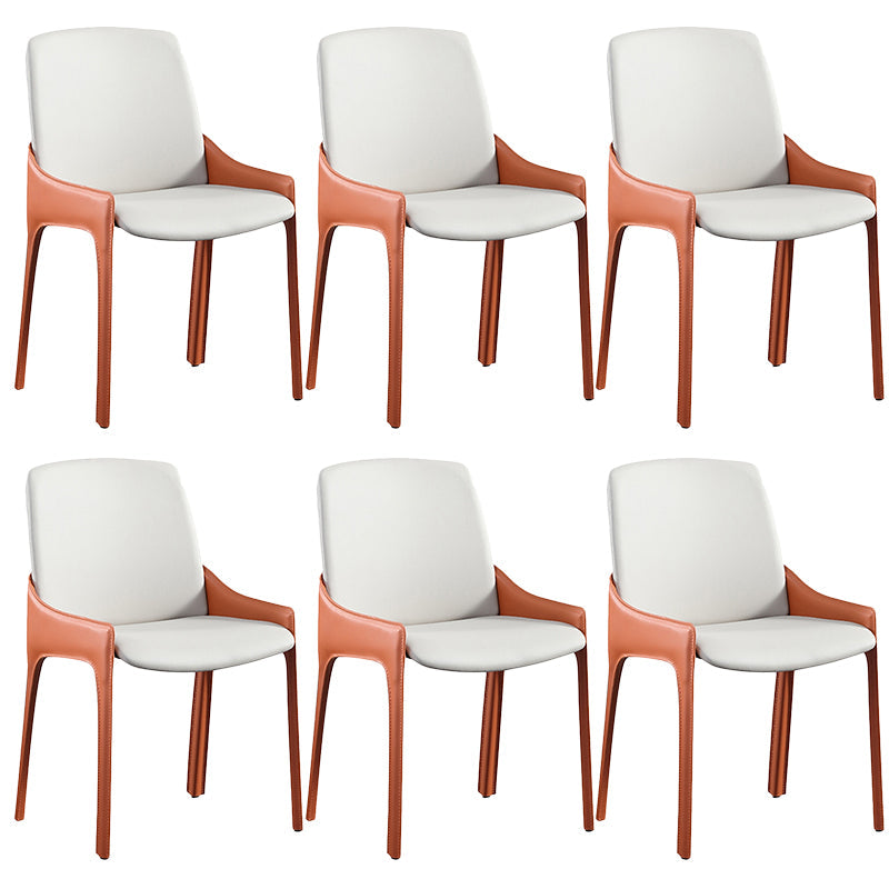 Modern Style Faux Leather Arm Dining Chairs Metal Dining Chair for Home Use Orange 6 Piece Set Clearhalo 'Dining Chairs' 'Dining Tables & Seating' 'dining_chair' 'furn' 'furn_dining_chair' 'Furniture' 'Kitchen & Dining Furniture' 5492680