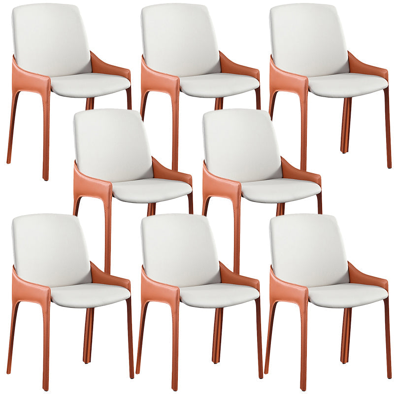 Modern Style Faux Leather Arm Dining Chairs Metal Dining Chair for Home Use Orange 8 Piece Set Clearhalo 'Dining Chairs' 'Dining Tables & Seating' 'dining_chair' 'furn' 'furn_dining_chair' 'Furniture' 'Kitchen & Dining Furniture' 5492682