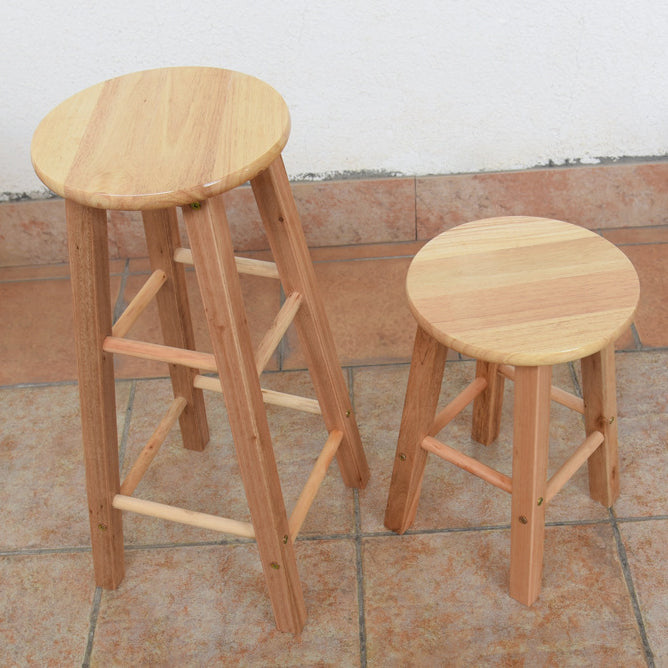 Taburete redondo moderno sin respaldo, taburete de bar de madera maciza de roble en color natural