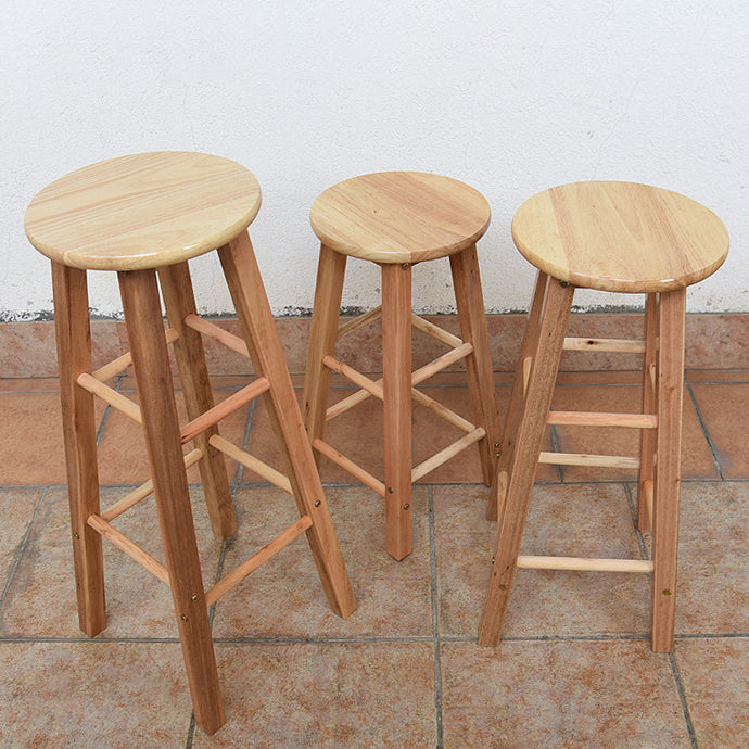 Taburete redondo moderno sin respaldo, taburete de bar de madera maciza de roble en color natural