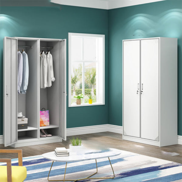 Contemporary Steel Storage Cabinet Hinged Wardrobe Armoire for Home White 2 Clearhalo 'Armoires & Wardrobes' 'armoires_wardrobes' 'Bedroom Furniture' 'furn' 'furn_armoires_wardrobes' 'Furniture' 5493433