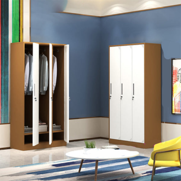 Contemporary Steel Storage Cabinet Hinged Wardrobe Armoire for Home White-Brown 3 Clearhalo 'Armoires & Wardrobes' 'armoires_wardrobes' 'Bedroom Furniture' 'furn' 'furn_armoires_wardrobes' 'Furniture' 5493442