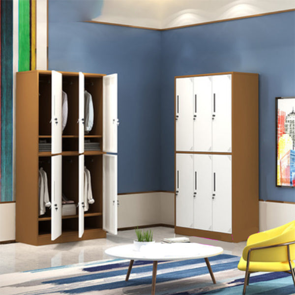 Contemporary Steel Storage Cabinet Hinged Wardrobe Armoire for Home White-Brown 6 Clearhalo 'Armoires & Wardrobes' 'armoires_wardrobes' 'Bedroom Furniture' 'furn' 'furn_armoires_wardrobes' 'Furniture' 5493453