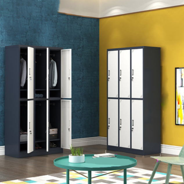 Contemporary Steel Storage Cabinet Hinged Wardrobe Armoire for Home Gray-White 6 Clearhalo 'Armoires & Wardrobes' 'armoires_wardrobes' 'Bedroom Furniture' 'furn' 'furn_armoires_wardrobes' 'Furniture' 5493454