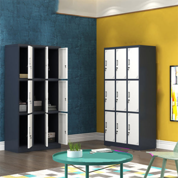 Contemporary Steel Storage Cabinet Hinged Wardrobe Armoire for Home Gray-White 9 Clearhalo 'Armoires & Wardrobes' 'armoires_wardrobes' 'Bedroom Furniture' 'furn' 'furn_armoires_wardrobes' 'Furniture' 5493458
