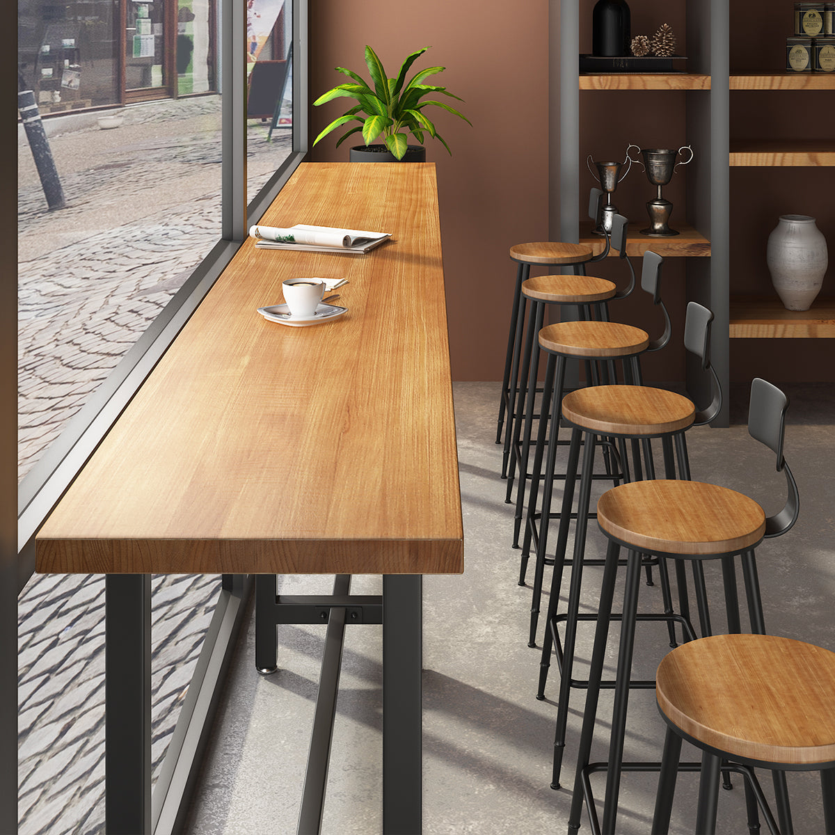 Modern 1/7 Pieces Bar Table Set Rectangle Pine Wood Counter Table with Stools for Shop Clearhalo 'Bar Furniture' 'furn' 'furn_home_bar_bar_sets' 'Furniture' 'Home Bars & Bar Sets' 'home_bar_bar_sets' 'Kitchen & Dining Furniture' 5493503