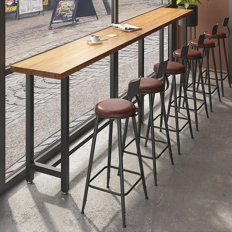 Modern 1/7 Pieces Bar Table Set Rectangle Pine Wood Counter Table with Stools for Shop 7 Pieces: Table, 6 Brown Stools Clearhalo 'Bar Furniture' 'furn' 'furn_home_bar_bar_sets' 'Furniture' 'Home Bars & Bar Sets' 'home_bar_bar_sets' 'Kitchen & Dining Furniture' 5493505