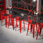 Industrial Red and Black Pub Table Set 1/2/4 Pieces Rectangle Trestle Pub Dining Set