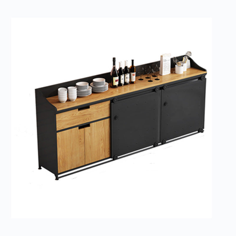 Modern Style Side Board Metal Sideboard with Sliding Door for Kitchen 71"L x 16"W x 35"H Black Clearhalo 'buffet_sideboard' 'Buffets & Sideboards' 'furn' 'furn_buffet_sideboard' 'Furniture' 'Kitchen & Dining Furniture' 5494206