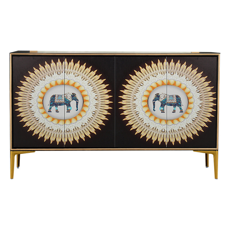 Glam Sideboard Engineered Wood Sideboard with Doors for Living Room 59"L x 16"W x 35"H Black-Gold Clearhalo 'buffet_sideboard' 'Buffets & Sideboards' 'furn' 'furn_buffet_sideboard' 'Furniture' 'Kitchen & Dining Furniture' 5494322
