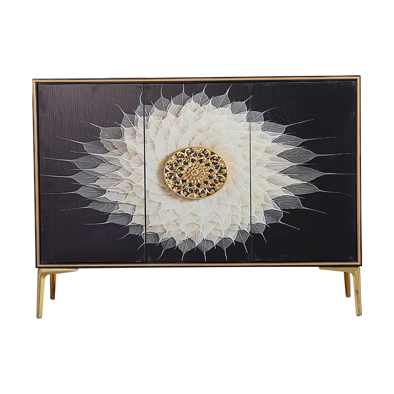Glam Sideboard Engineered Wood Sideboard with Doors for Living Room 47"L x 16"W x 35"H Black-White Clearhalo 'buffet_sideboard' 'Buffets & Sideboards' 'furn' 'furn_buffet_sideboard' 'Furniture' 'Kitchen & Dining Furniture' 5494324