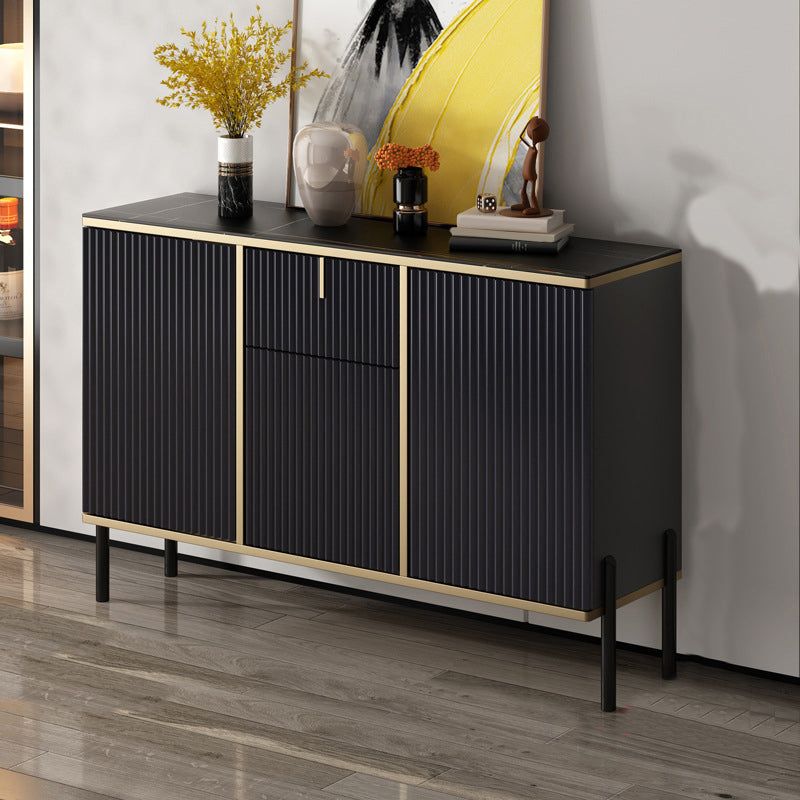 Glam Style Buffet Sideboard Sintered Stone Top Server with Door and Drawer for Home Use Black Clearhalo 'buffet_sideboard' 'Buffets & Sideboards' 'furn' 'furn_buffet_sideboard' 'Furniture' 'Kitchen & Dining Furniture' 5494379