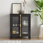Glam Black Sideboard Clear Doors Glasser Server per soggiorno per soggiorno