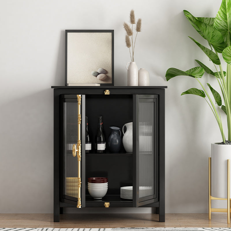 Glam Black Sideboard Clear Doors Glasser Server per soggiorno per soggiorno
