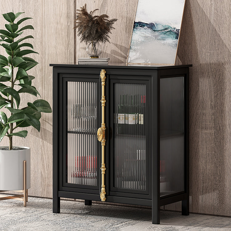 Glam Black Sideboard Clear Doors Glasser Server per soggiorno per soggiorno