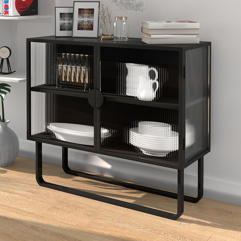 Glam Living Room Buffet 35.5"H Metal Glass Doors Sideboard for Kitchen Black Metal Clearhalo 'buffet_sideboard' 'Buffets & Sideboards' 'furn' 'furn_buffet_sideboard' 'Furniture' 'Kitchen & Dining Furniture' 5494552