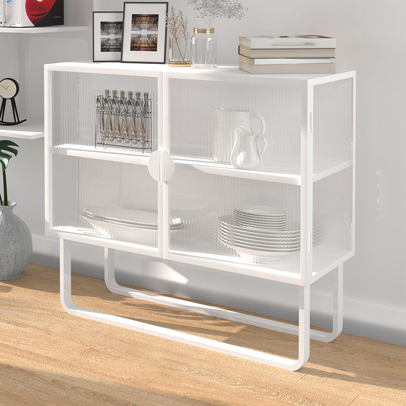 Glam Living Room Buffet 35.5"H Metal Glass Doors Sideboard for Kitchen White Metal Clearhalo 'buffet_sideboard' 'Buffets & Sideboards' 'furn' 'furn_buffet_sideboard' 'Furniture' 'Kitchen & Dining Furniture' 5494553