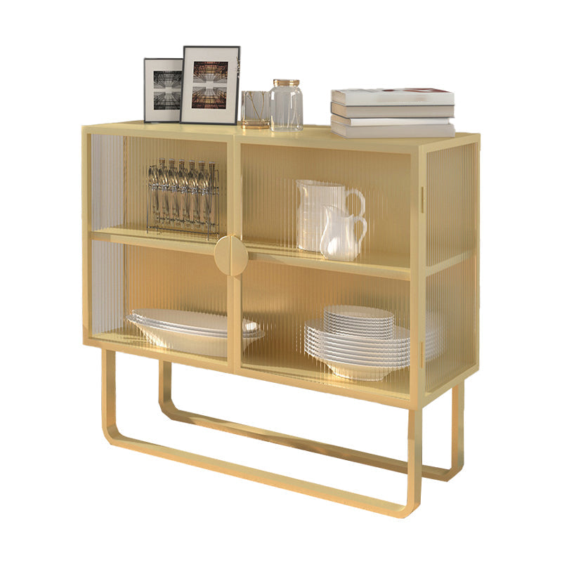 Glam Living Room Buffet 35.5"H Metal Glass Doors Sideboard for Kitchen Gold Metal Clearhalo 'buffet_sideboard' 'Buffets & Sideboards' 'furn' 'furn_buffet_sideboard' 'Furniture' 'Kitchen & Dining Furniture' 5494558
