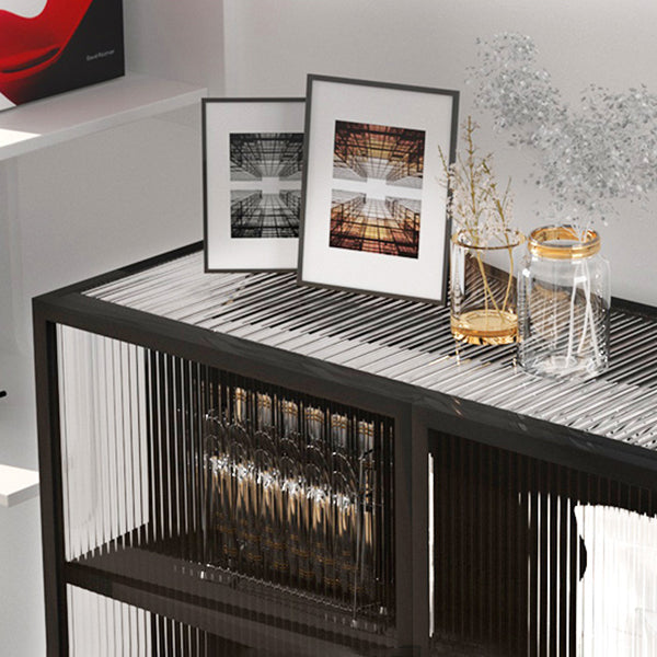 Glam Living Room Buffet 35.5"H Metal Glass Doors Sideboard for Kitchen Clearhalo 'buffet_sideboard' 'Buffets & Sideboards' 'furn' 'furn_buffet_sideboard' 'Furniture' 'Kitchen & Dining Furniture' 5494559
