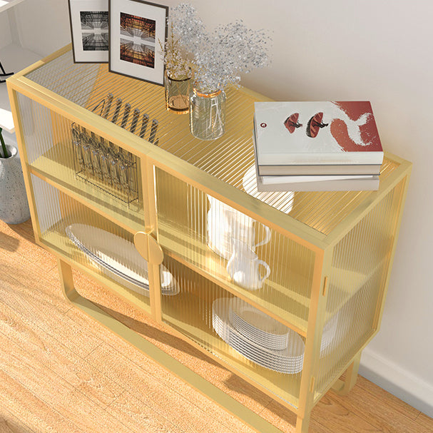 Glam Living Room Buffet 35.5"H Metal Glass Doors Sideboard for Kitchen Clearhalo 'buffet_sideboard' 'Buffets & Sideboards' 'furn' 'furn_buffet_sideboard' 'Furniture' 'Kitchen & Dining Furniture' 5494564