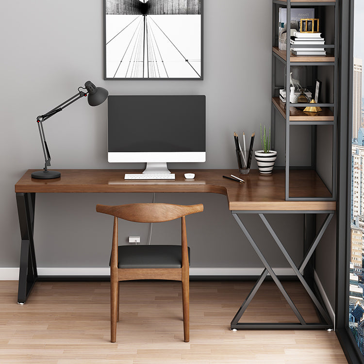 L-Shape Office Table Industrial Writing Desk of Solid Pinewood without Shelf and Chair Clearhalo 'furn' 'furn_office_desk' 'Furniture' 'Office Desks' 'Office Furniture' 'office_desk' 5494975