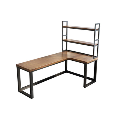 ソリッドウッドホームライティングテーブル工業用L字型固定オフィステーブル付き棚付き