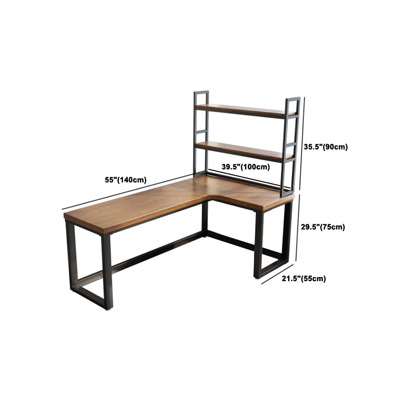 ソリッドウッドホームライティングテーブル工業用L字型固定オフィステーブル付き棚付き