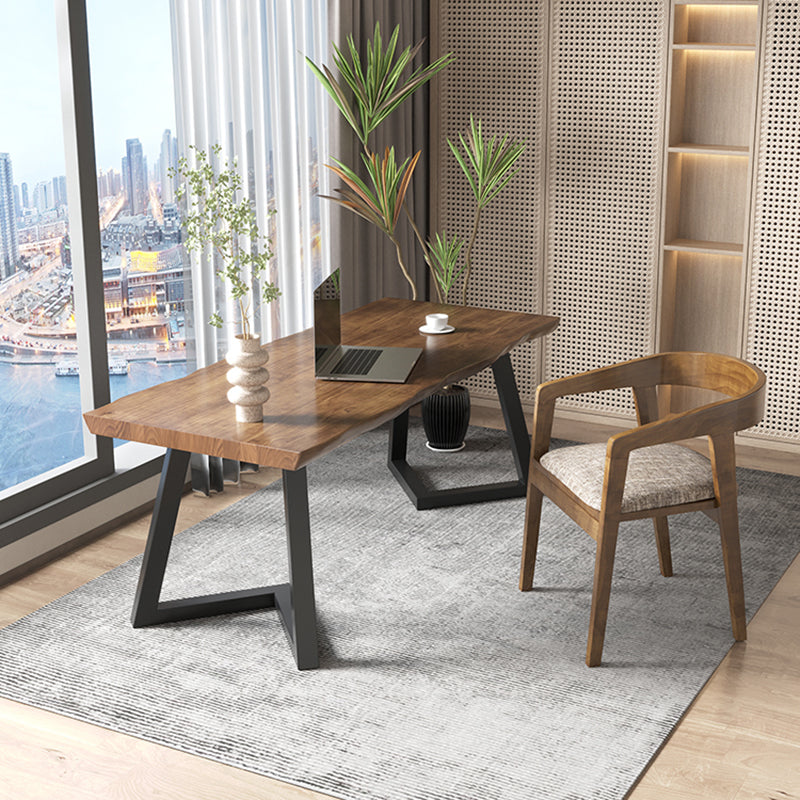 Industrial Style Writing Desk Brown Solid Wood Office Desk for Home Clearhalo 'furn' 'furn_office_desk' 'Furniture' 'Office Desks' 'Office Furniture' 'office_desk' 5495219