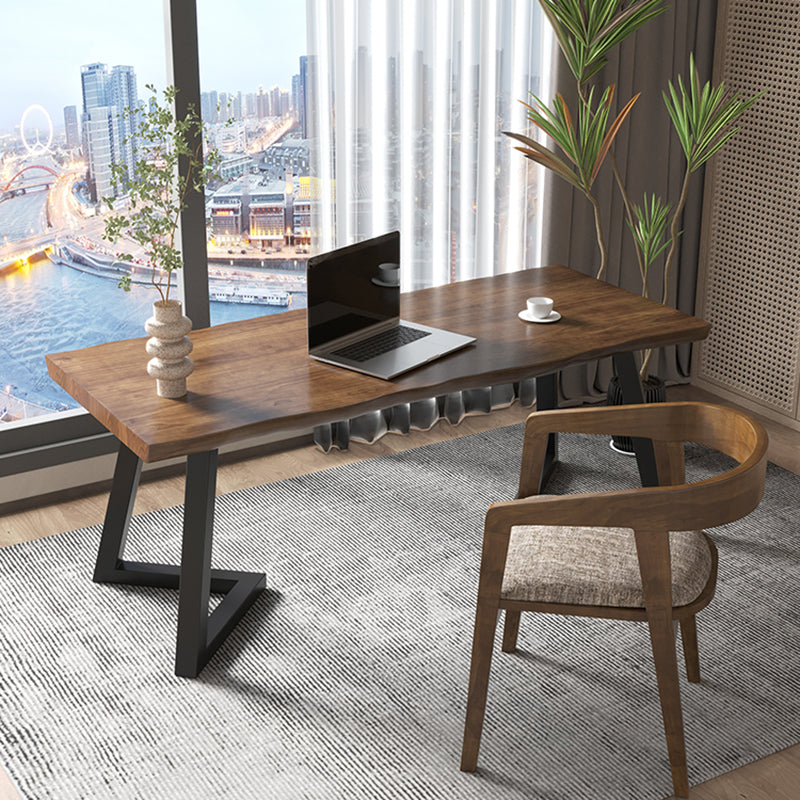 Industrial Style Writing Desk Brown Solid Wood Office Desk for Home Clearhalo 'furn' 'furn_office_desk' 'Furniture' 'Office Desks' 'Office Furniture' 'office_desk' 5495220