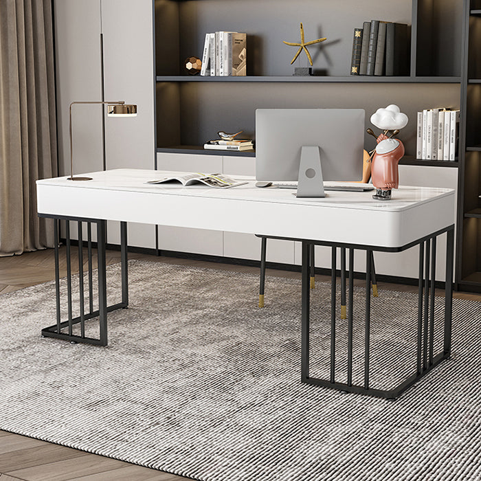 焼結された石湾曲したライティングデスクコンテンポラリーブラックスレッドベースデスク