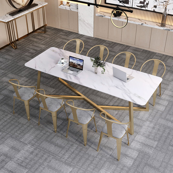 長方形の形状モダンミーティングテーブル固定された石の書き込みテーブル