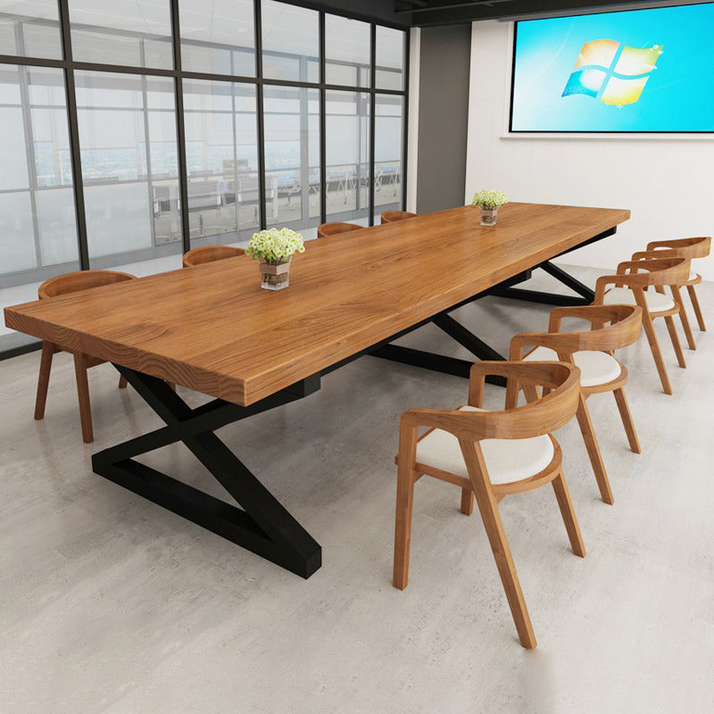 Bureau industriel en bois massif Table d'écriture fixe de bureau industriel en bois massif