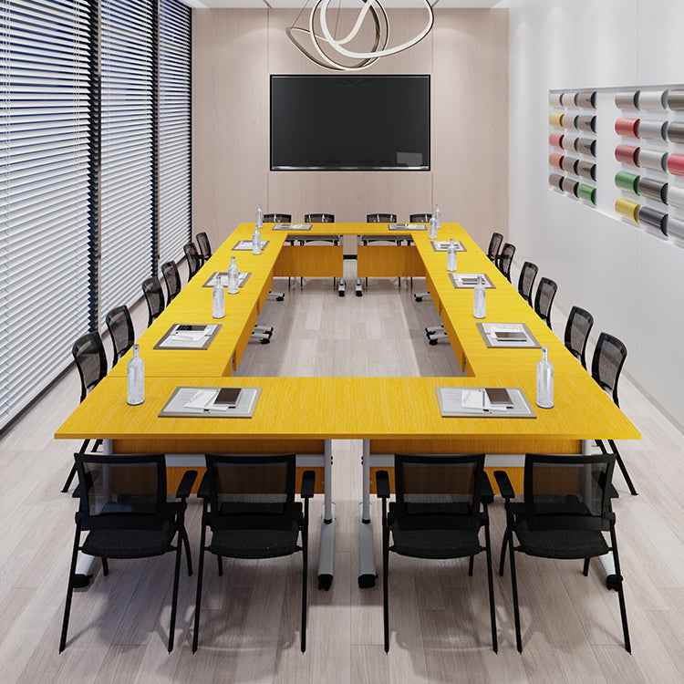 Modern Folding Office Desk Yellow Manufactured Wood Rectangular Desk Clearhalo 'furn' 'furn_office_desk' 'Furniture' 'Office Desks' 'Office Furniture' 'office_desk' 5495433