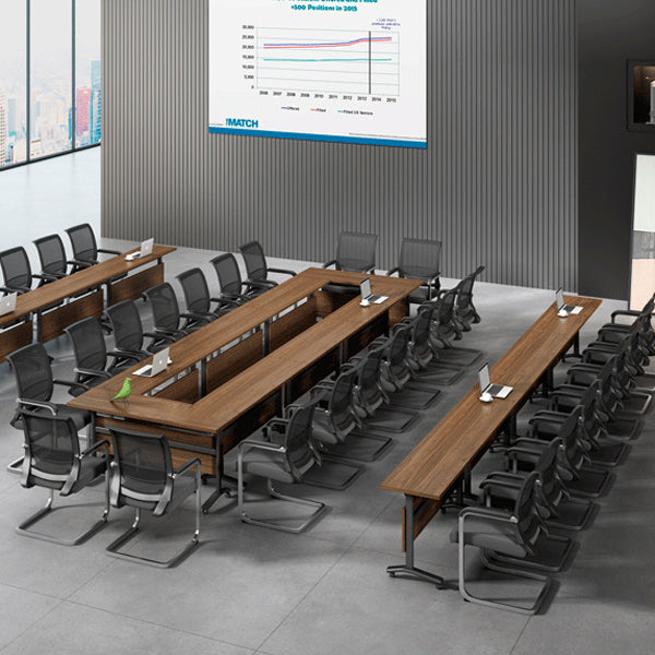 Moderna scrivania in legno fabbricato con ruote rettangolari marroni rettangolare