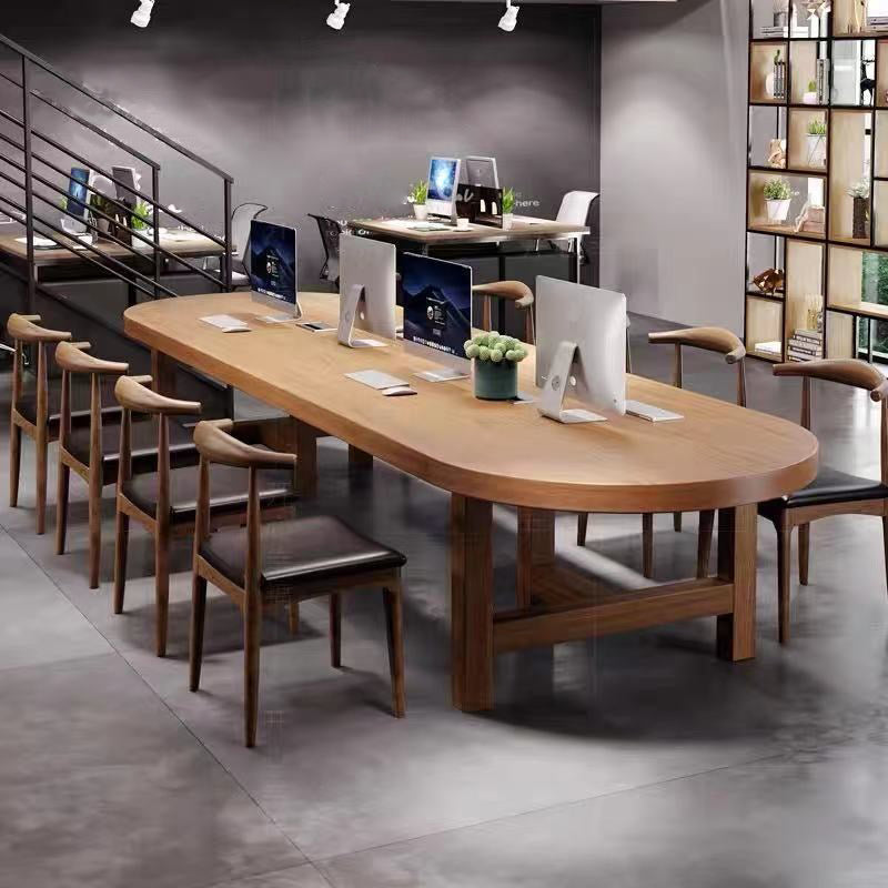 Escritorio de oficina de estilo contemporáneo escritura de reunión ovalada de madera sólida