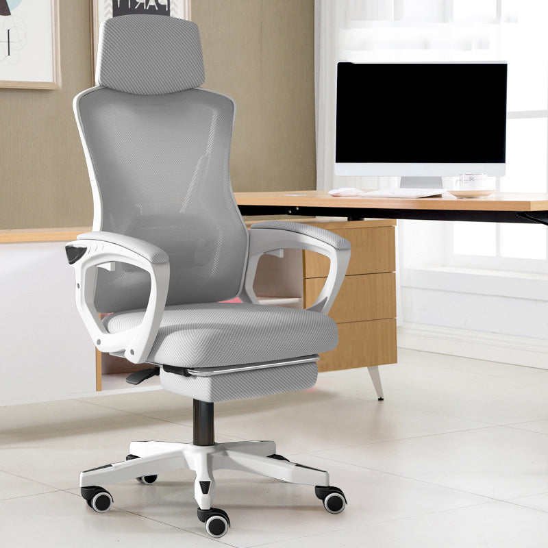 Contemporary Desk Chair High Back Wheels Nylon Fixed Arms Ergonomic Mesh Chair White-Gray With Footrest Tilt Unavailable Clearhalo 'furn' 'furn_office_chair' 'Furniture' 'Office Chairs' 'Office Furniture' 'office_chair' 5495992
